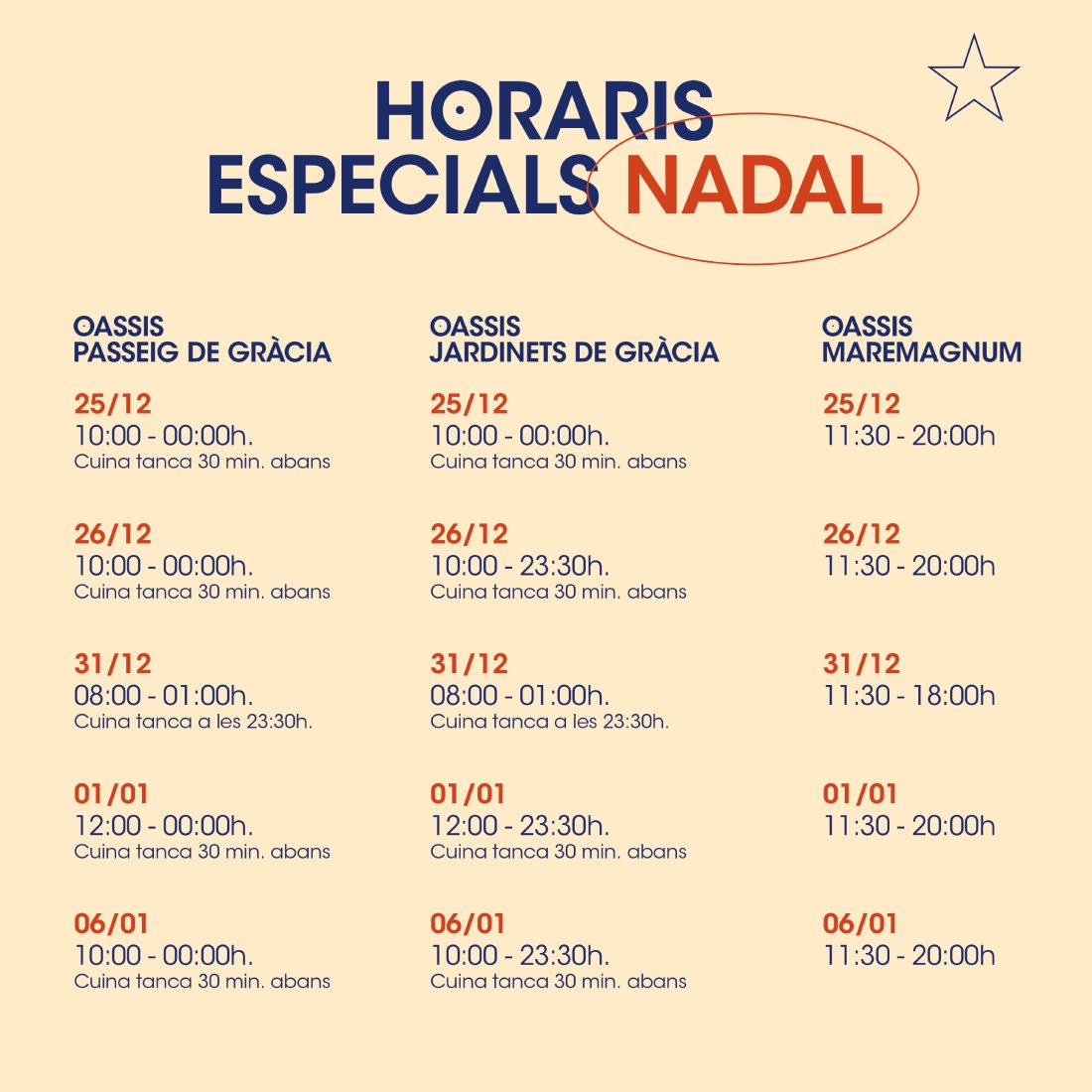 OASSIS NADAL HORARIS