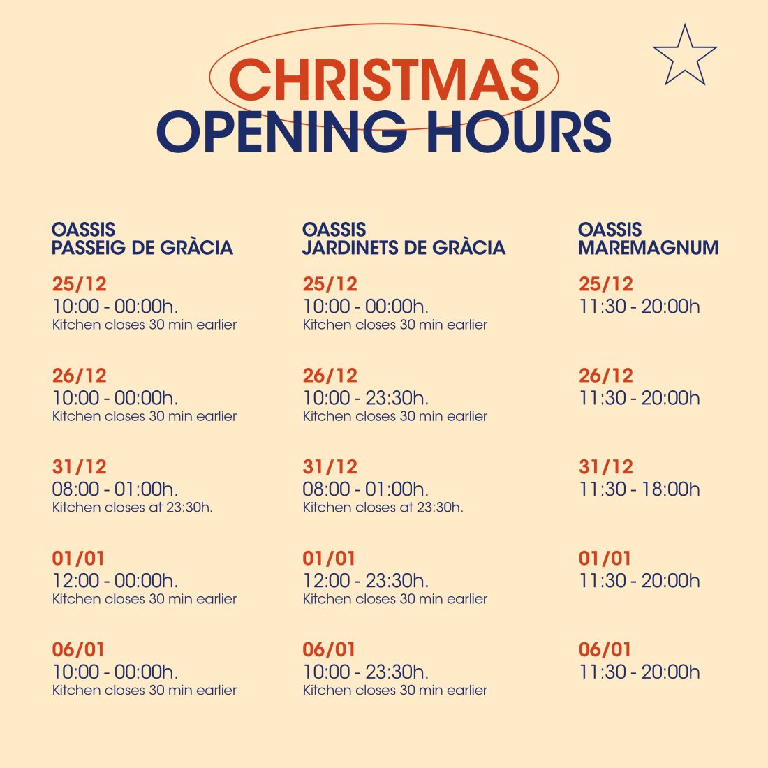 OASSIS NADAL HORARIS