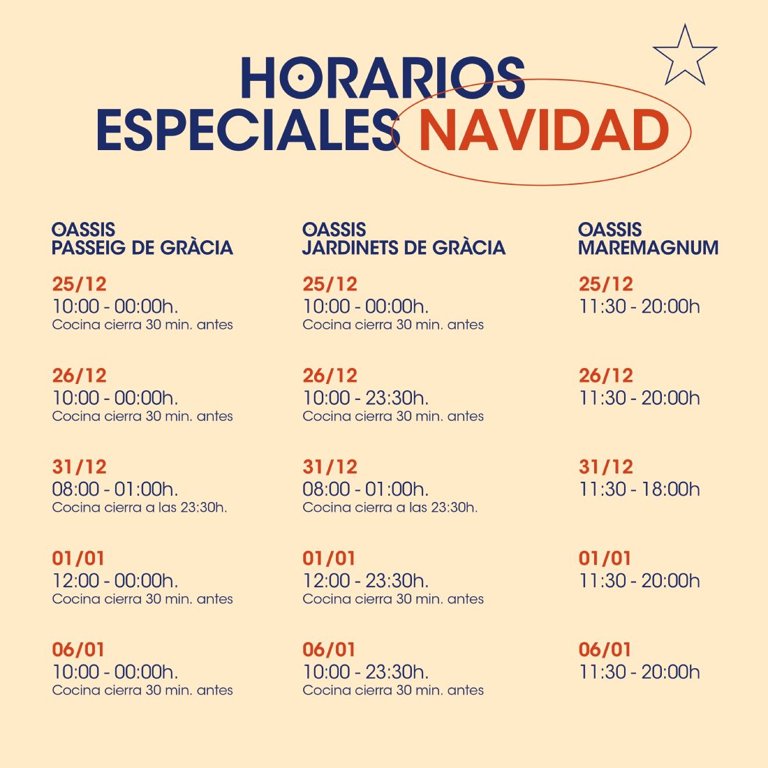 OASSIS NADAL HORARIS